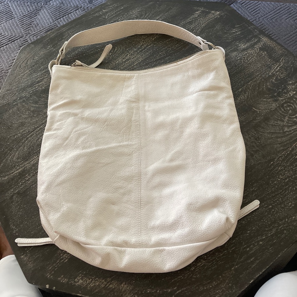 Basile white leather hobo shoulder bag L